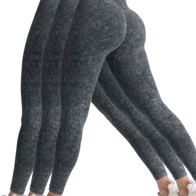 3 Pack V-Back Scrunch Butt Workout Leggings, Women Seamless Gym Yoga Leggings Hi